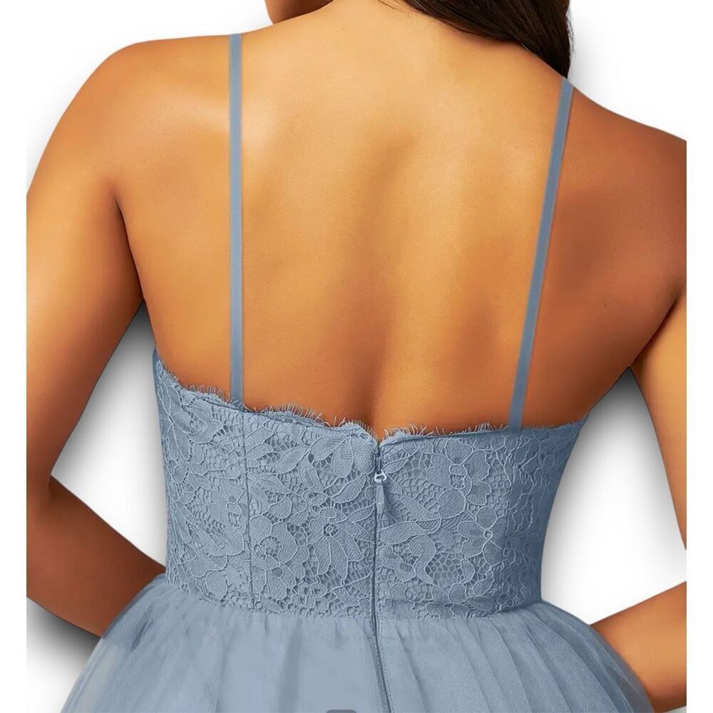 Azazie Dusty Blue Lace Bridesmaid Dress - Picture 12 of 15